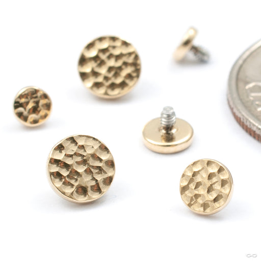 Hammered Disk Threaded End in Gold from Anatometal in various sizes