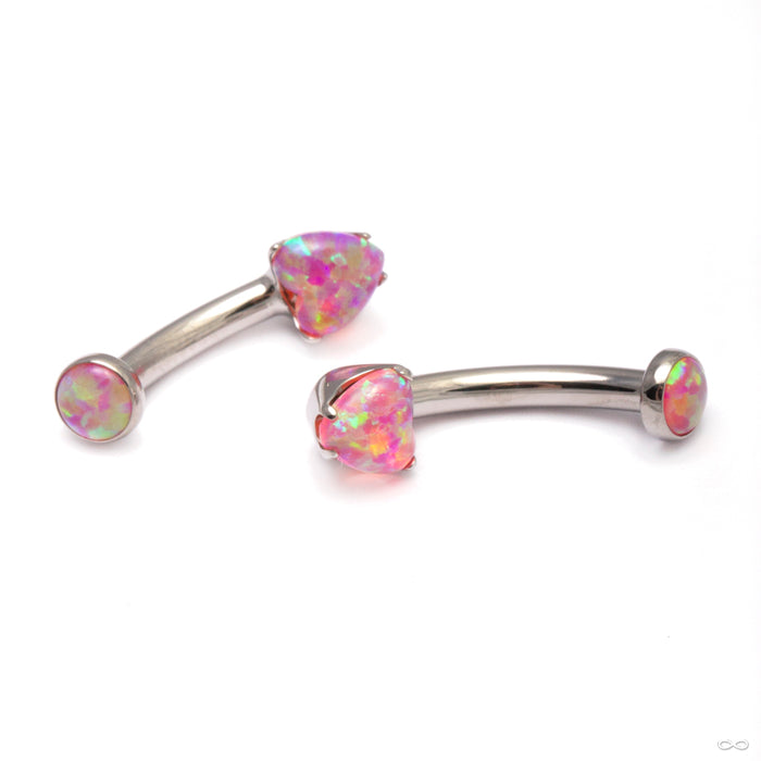 Heart Curved Barbell in Titanium from Anatometal with bubblegum opal