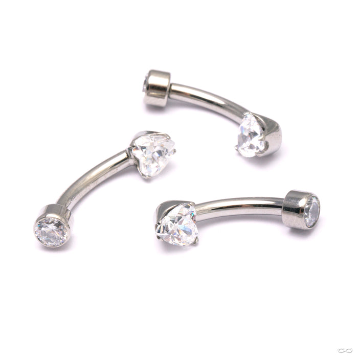 Heart Curved Barbell in Titanium from Anatometal with clear CZ