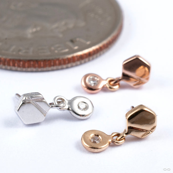 Hex Diamond Drop Press-fit End in Gold from Tether Jewelry in various materials