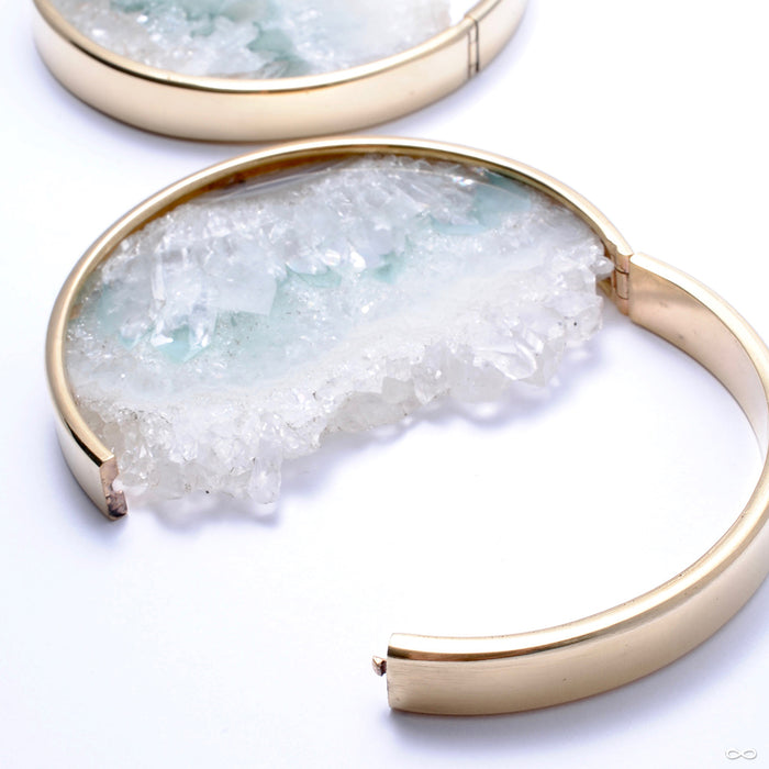 Large Muse Hoops in Yellow Gold with Fluorite from Buddha Jewelry