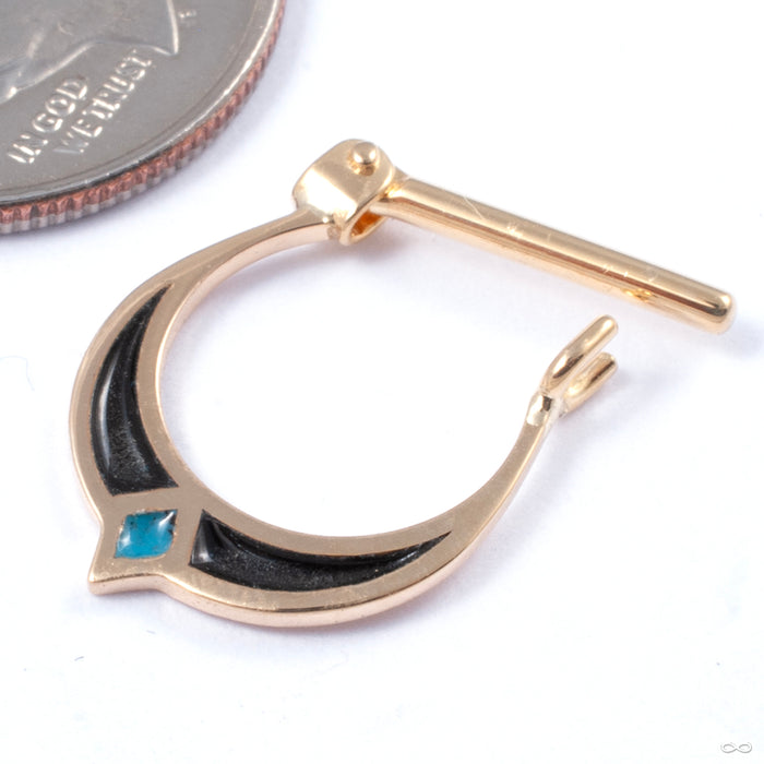 Luna Hinged Ring in Gold from Quetzalli open view yellow gold black and turquoise enamel