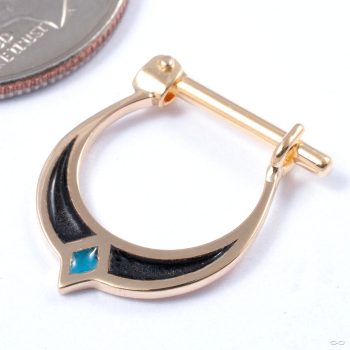 Luna Hinged Ring in Gold from Quetzalli in yellow gold with black and turquoise inlay