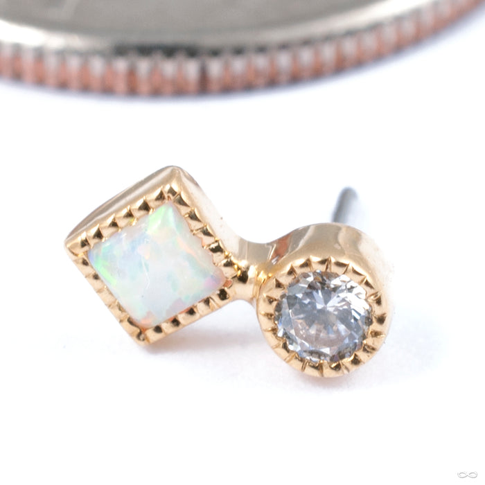 Medal Mercury Grizant Press-fit End in Gold from Auris Jewellery in yellow gold with white opal and cz