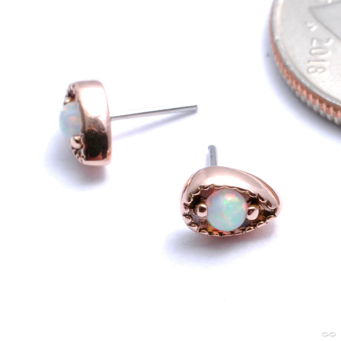 Millgrain Pear Press-fit End in Gold from LeRoi with white opal