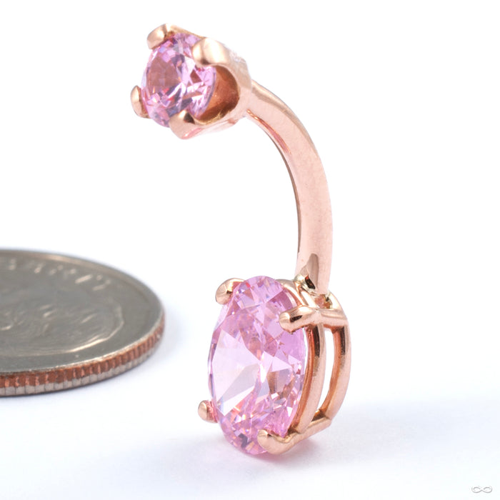 Prong-set Oval-cut Threaded Navel Curve in Gold from LeRoi in rose gold with pink