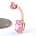 Prong-set Oval-cut Threaded Navel Curve in Gold from LeRoi in rose gold with pink