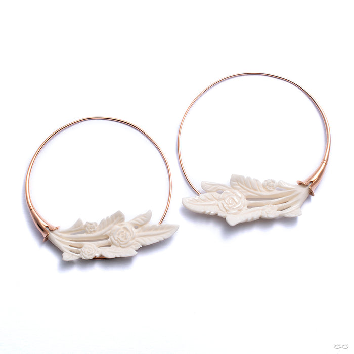 Pirouette Earrings from Maya Jewelry in rose-gold-plated copper with bone