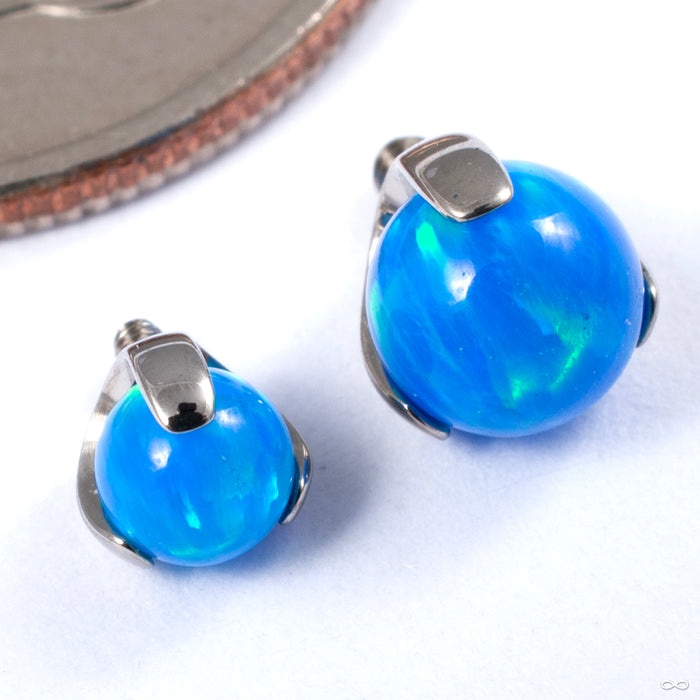 Three Prong-set Faux-pal Threaded End in Titanium from Industrial Strength with capri blue opal