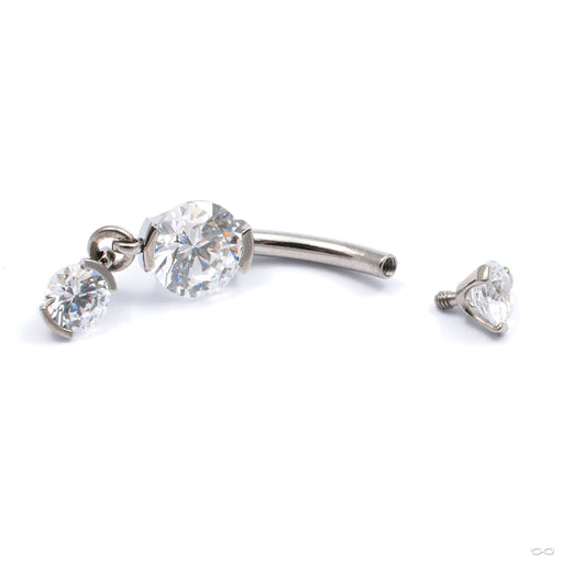 Prong-set Faceted Gem Curved Barbell with Dangle in Titanium from Industrial Strength in clear cz