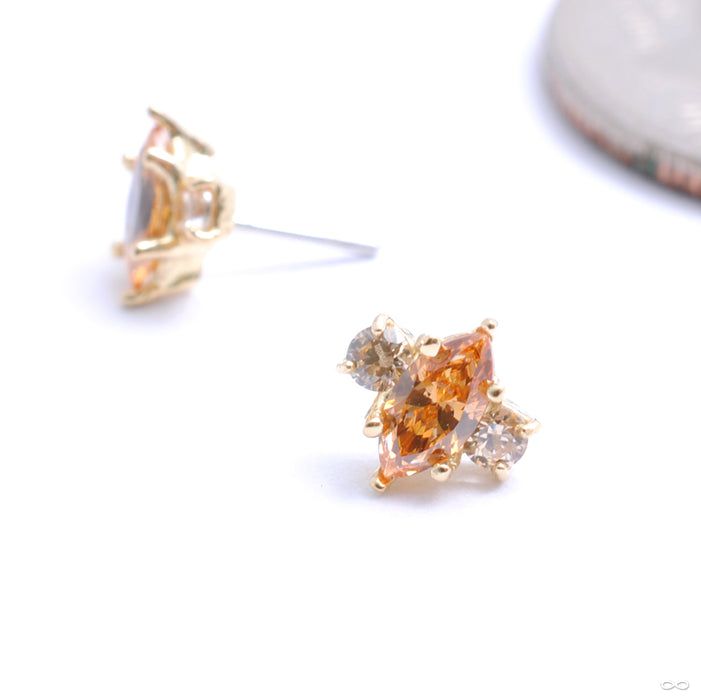 Prong-set Marquise with Side Accent Press-fit End in Gold from Anatometal with amber yellow & champagne
