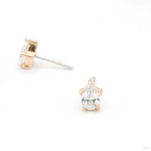 Prong-set Pear Press-fit End in Gold from Anatometal in rose gold with clear CZ