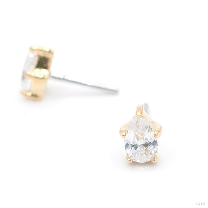 Prong-set Pear Press-fit End in Gold from Anatometal in yellow gold with clear CZ