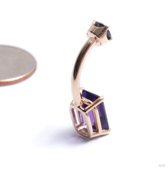 Prong-set Emerald-cut Threaded Navel Curve in Gold from LeRoi with amethyst back view