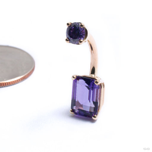 Prong-set Emerald-cut Threaded Navel Curve in Gold from LeRoi with amethyst