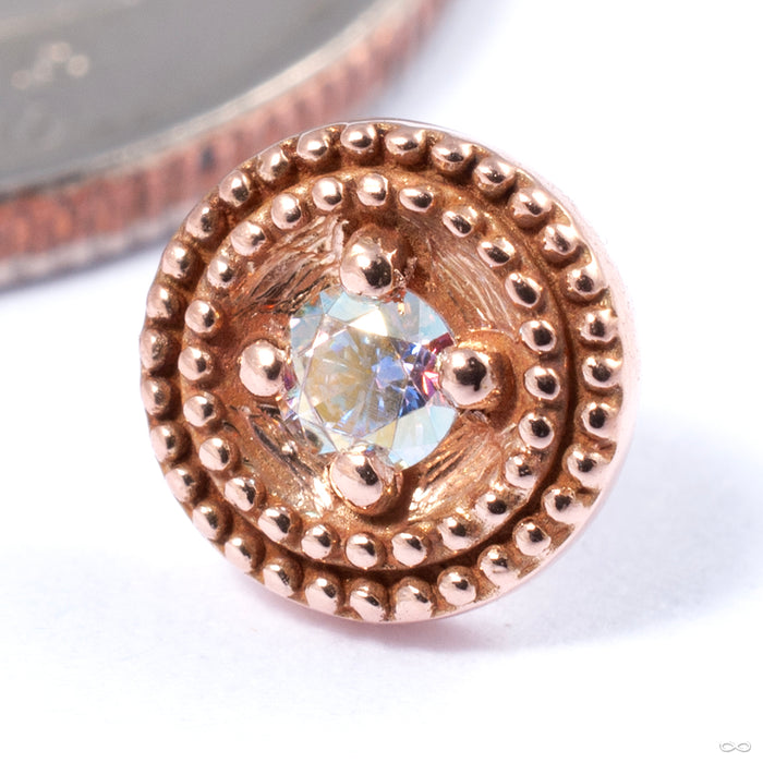 Double Millgrain Round Press-fit End in Gold from LeRoi in rose gold with aurora borealis