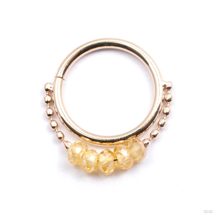 Sapphire x5 Chained Seam Ring in Gold from Pupil Hall with yellow sapphires
