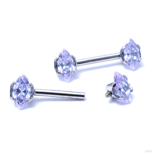 Side-set Marquise Gem Barbell in Titanium from Anatometal in lavender with end unscrewed