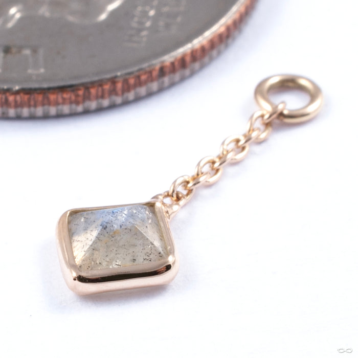 Square Stone Charm in Gold from Diablo Organics in yellow gold with labradorite