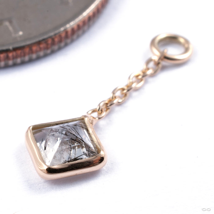 Square Stone Charm in Gold from Diablo Organics in yellow gold with tourmalated quartz