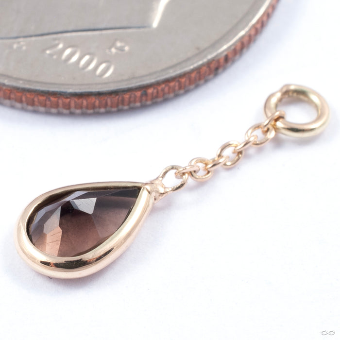 Teardrop Charm in Gold from Diablo Organics in yellow gold with smoky topaz