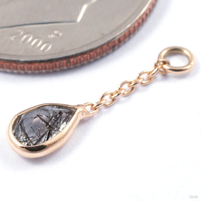 Teardrop Charm in Gold from Diablo Organics in yellow gold with tourmalated quartz