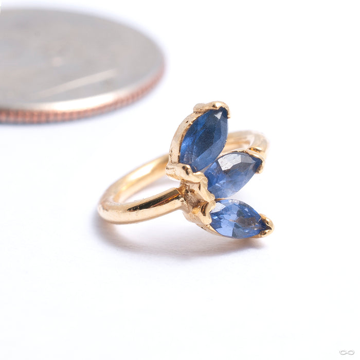 Triple Marquise Fixed Bead Ring in Gold from Quetzalli with tanzanite