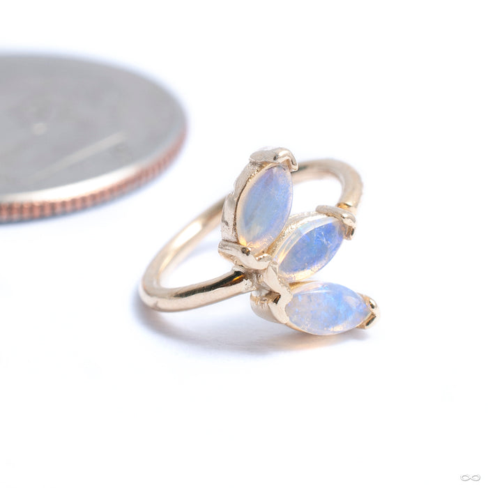 Triple Marquise Fixed Bead Ring in Gold from Quetzalli with white opal