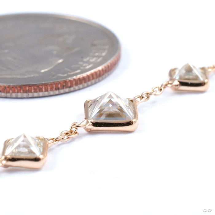 Triple Square Stone Chain in Gold from Diablo Organics with yellow gold and moissanite detail