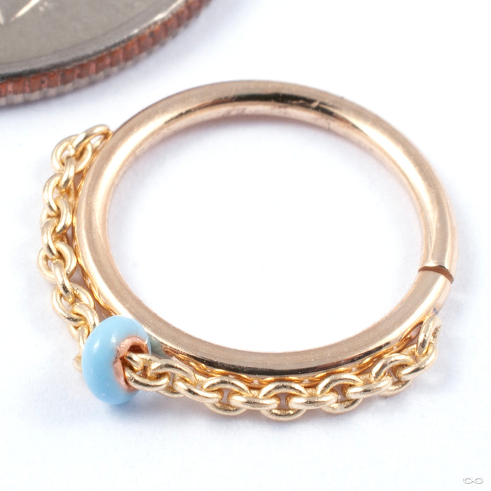 Vibrant Seam Ring in Gold from Pupil Hall with robin blue enamel
