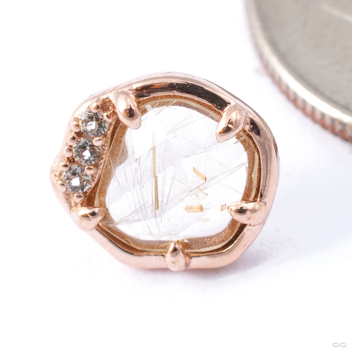 Vision Press-fit End in Gold from Buddha Jewelry in rose gold with rutilated quartz