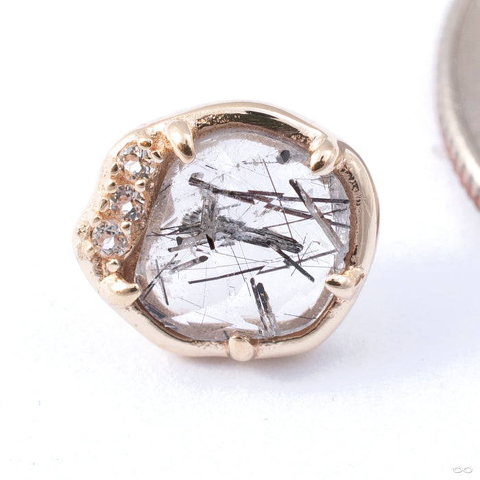 Vision Press-fit End in Gold from Buddha Jewelry in yellow gold with tourmalated quartz