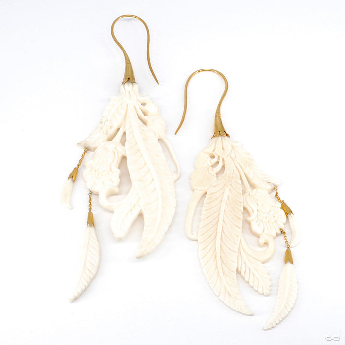 Birds of a Feather Earrings from Maya Jewelry in Yellow Gold-plated Brass w/ Bone