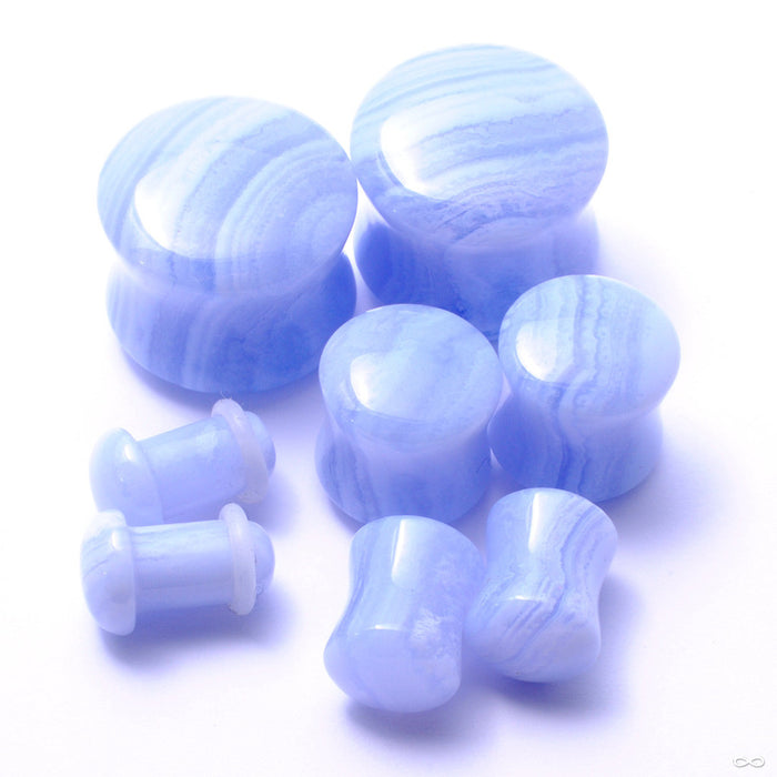 Blue Lace Agate Plugs from Oracle in Assorted Sizes and Flares