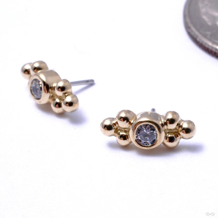 Sabrina with Two Clusters Press-fit End in Gold from Anatometal with Clear CZ