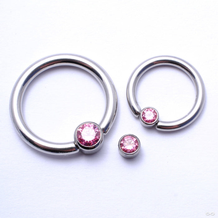 Captive Gem Bead in Titanium from Industrial Strength with Pink CZ