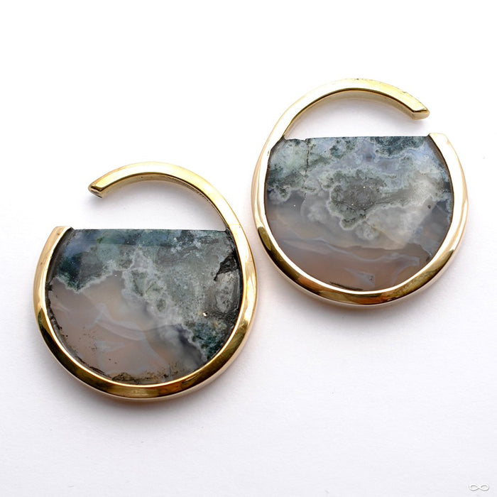 Muse Hoops in Brass with Moss Agate from Buddha Jewelry