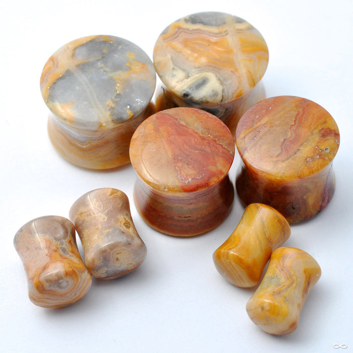 Crazy Lace Agate Double-Flare Plugs from Oracle in Assorted Sizes