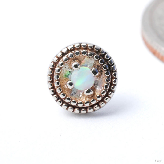Double Millgrain Round Press-fit End in Gold from LeRoi with White Opal
