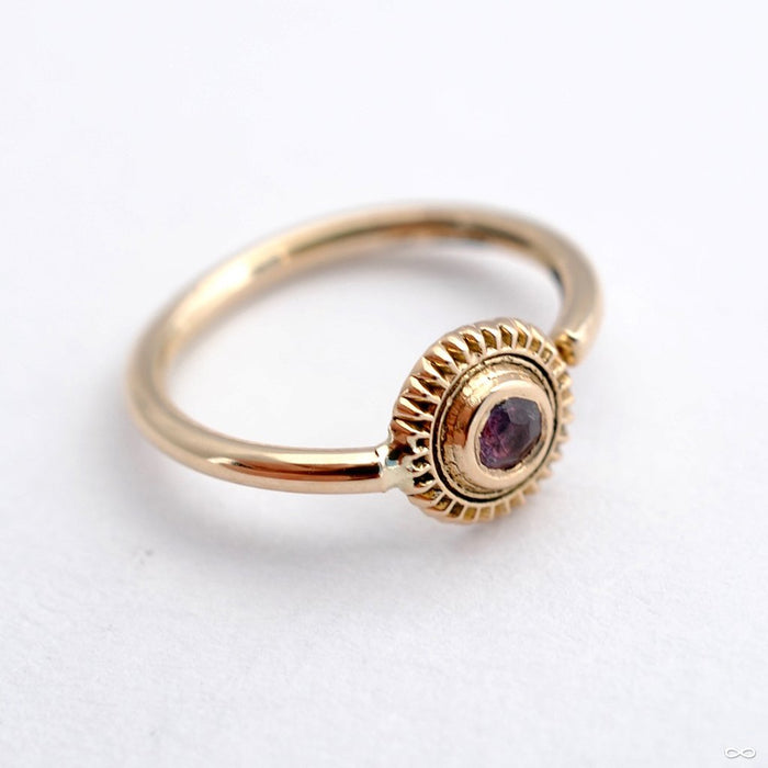 Textured Edge Fixed Bead Ring in Gold from Sacred Symbols with Pink Tourmaline