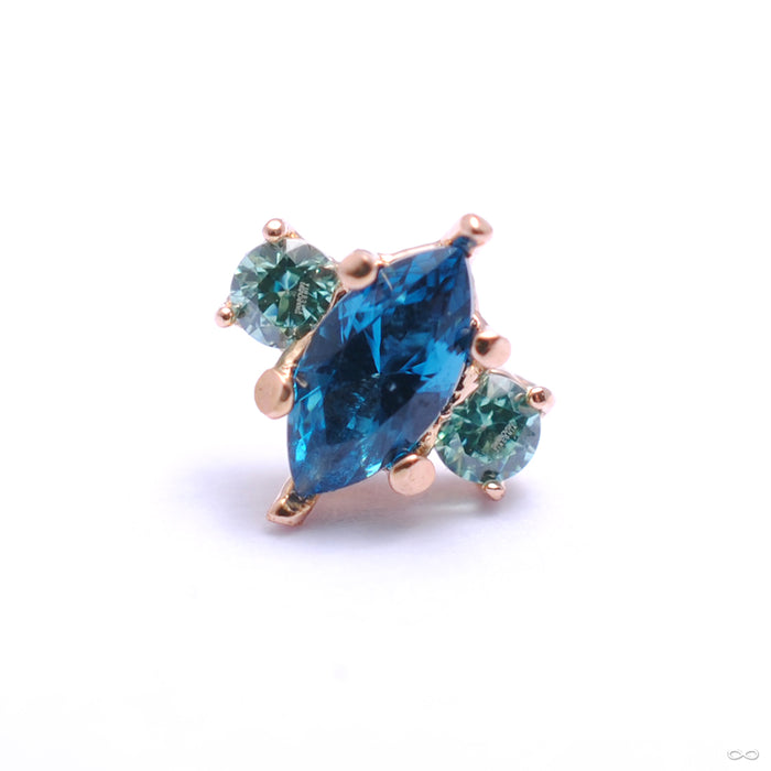 Prong-set Marquise with Side Accent Press-fit End in Gold from Anatometal with london blue topaz & pistachio