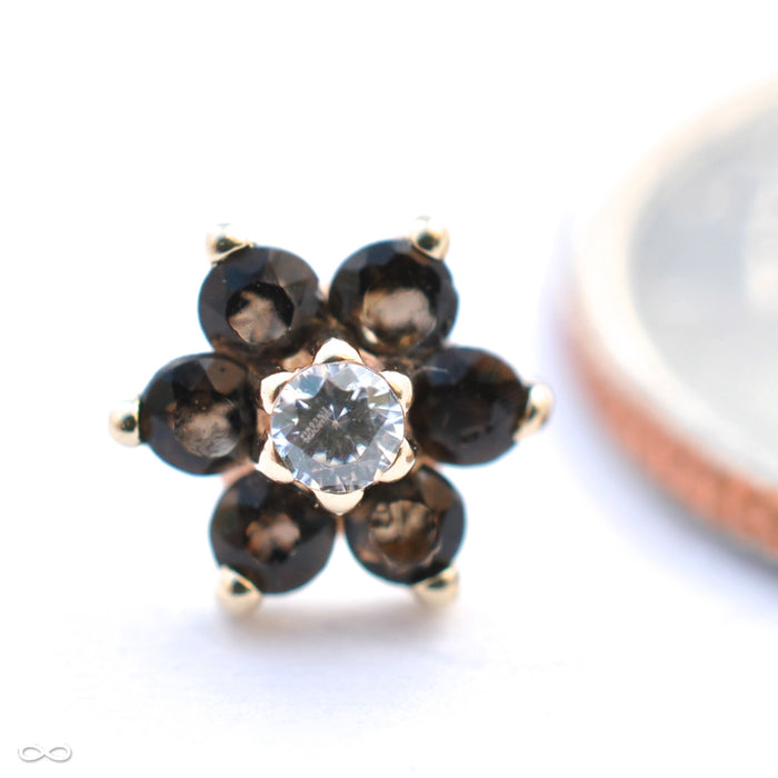 Flower Press-fit End in Gold from BVLA with Clear CZ & Smokey Quartz