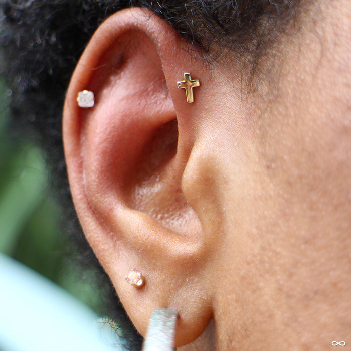 Forward Helix Piercing with Cross Press-fit End in Gold from BVLA
