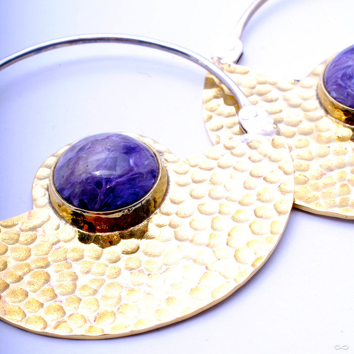 Hammered Disks in Brass with Charoite Cabochons from Diablo Organics