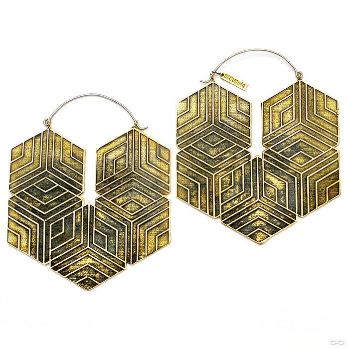 Large Solid Hexagonal Hoop Earrings in Brass from Eleven44