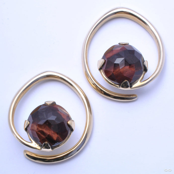 Brass Hoop Coils with Stone Cabochons from Diablo Organics with Red Tiger Eye