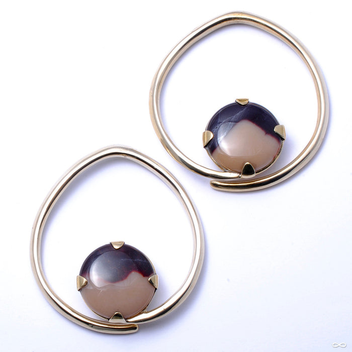 Brass Hoop Coils with Stone Cabochons from Diablo Organics with Mookaite