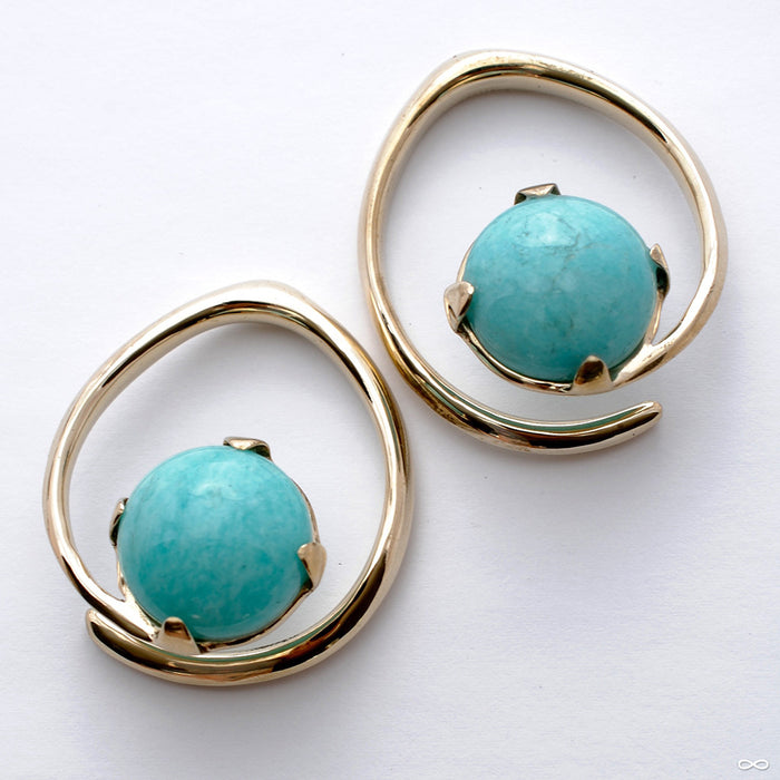 Brass Hoop Coils with Stone Cabochons from Diablo Organics with Turquoise