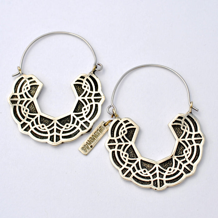 Small Lace Hoop Earrings from Eleven44 in White Brass