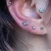 Earlobe piercing with Diamond Double Millgrain Press-fit End in Gold from LeRoi with Mint CZ